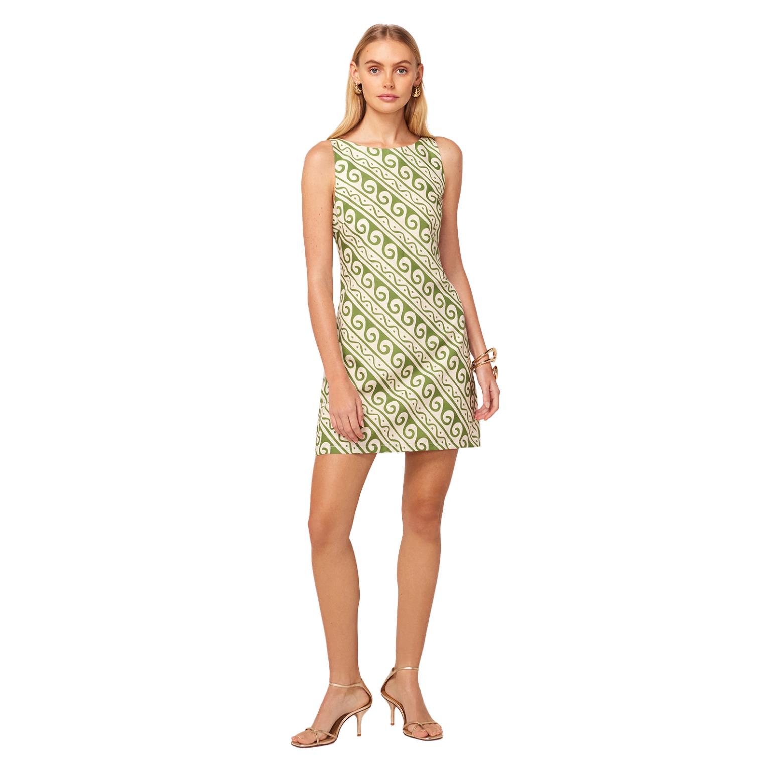 KITRI Marina Green Wave Print Mini Dress